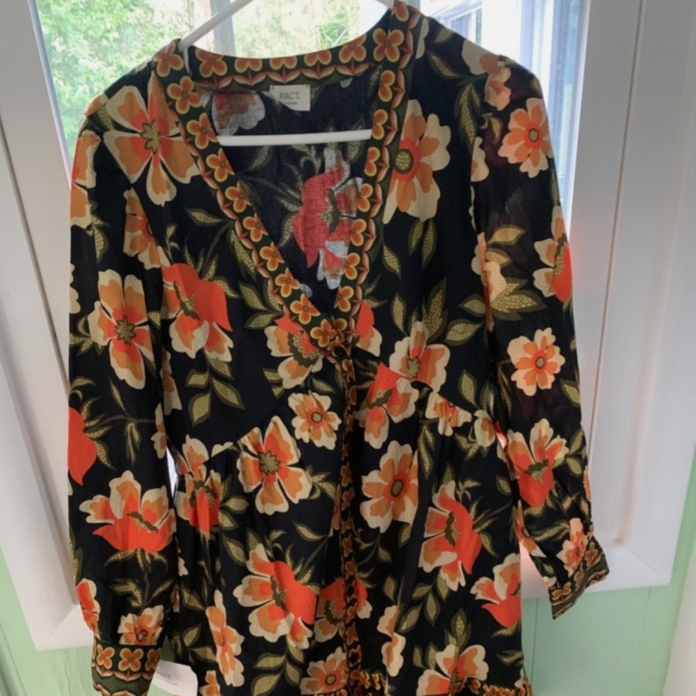 NWOT Pact Sustainable Orange Floral Dress
